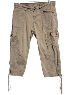 Faded Glory Cargo Capri Pants Womens Size 10 Khaki Cotton Blend Adjustable Hem